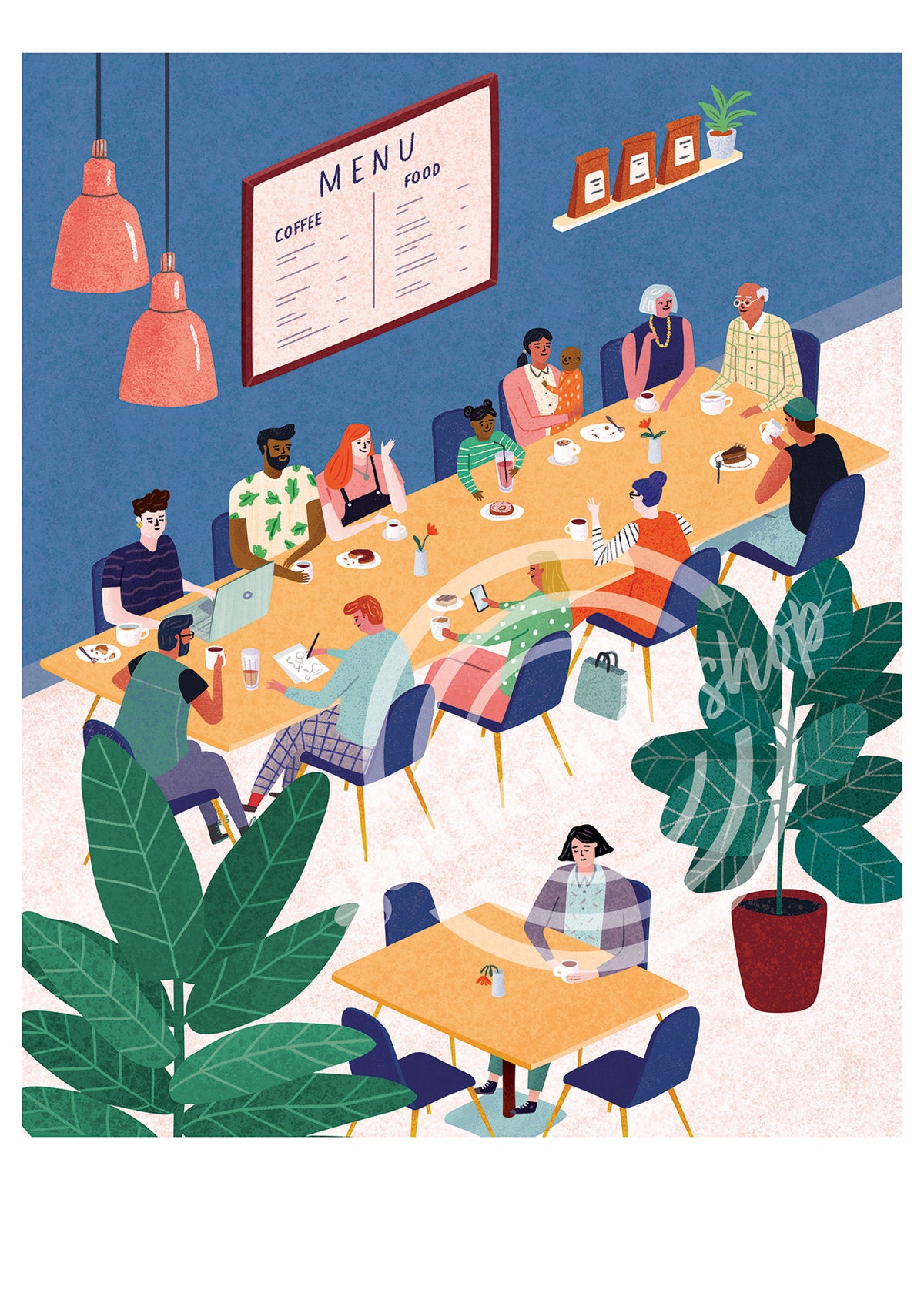 'Cafe Gathering' Digital Art Print PDF by Bett Norris