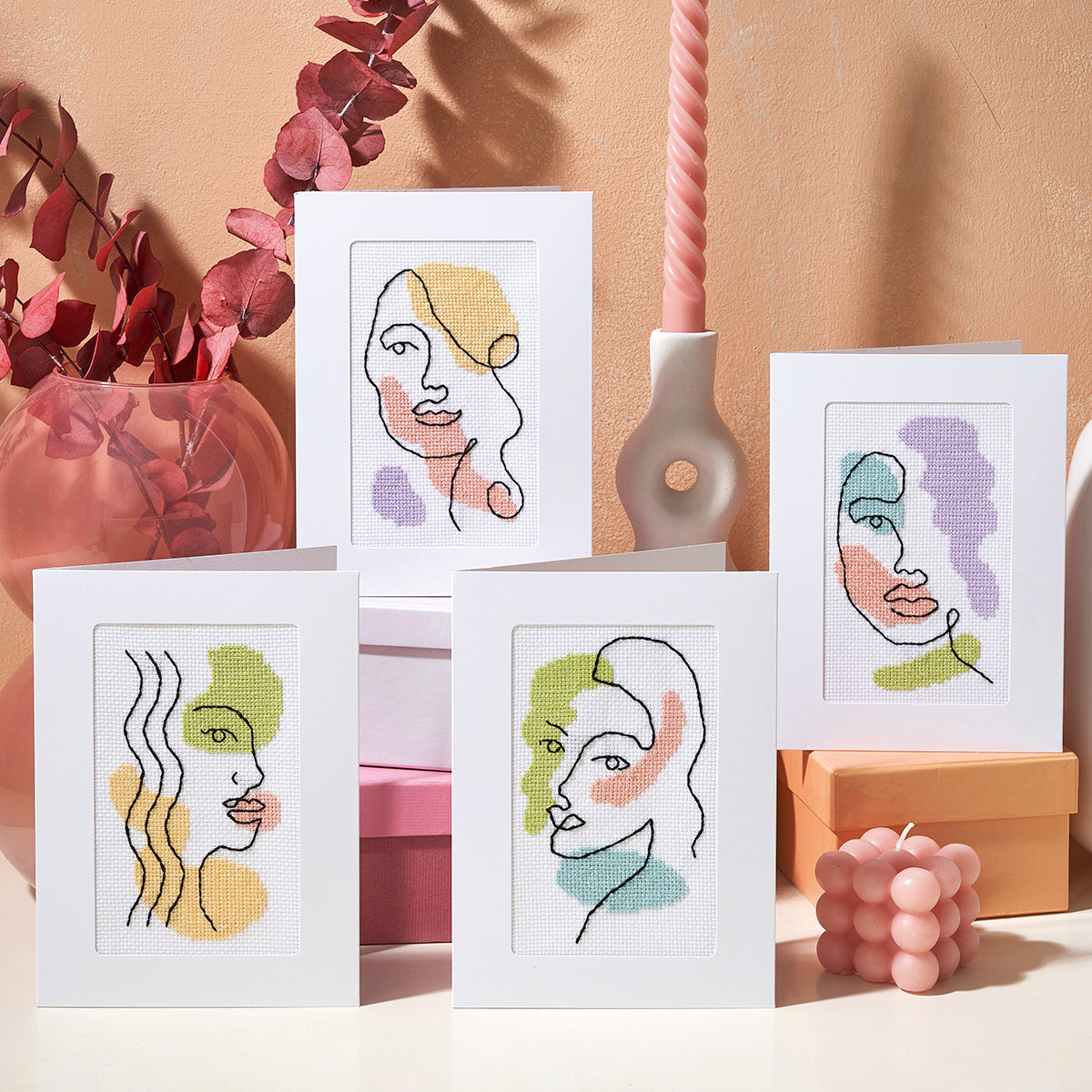 Abstract Portraits Cards Cross Stitch Patterns