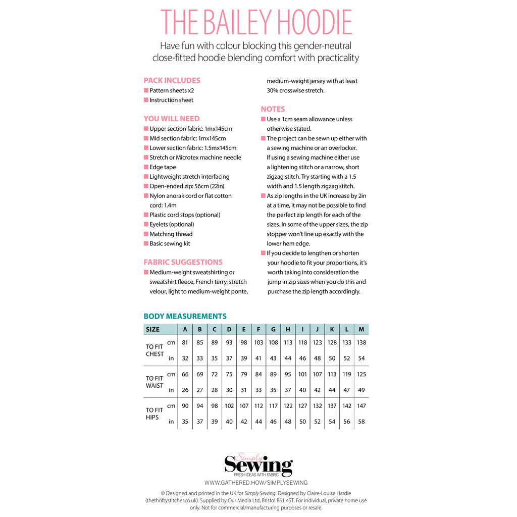 Bailey Hoodie Sewing Pattern PDF