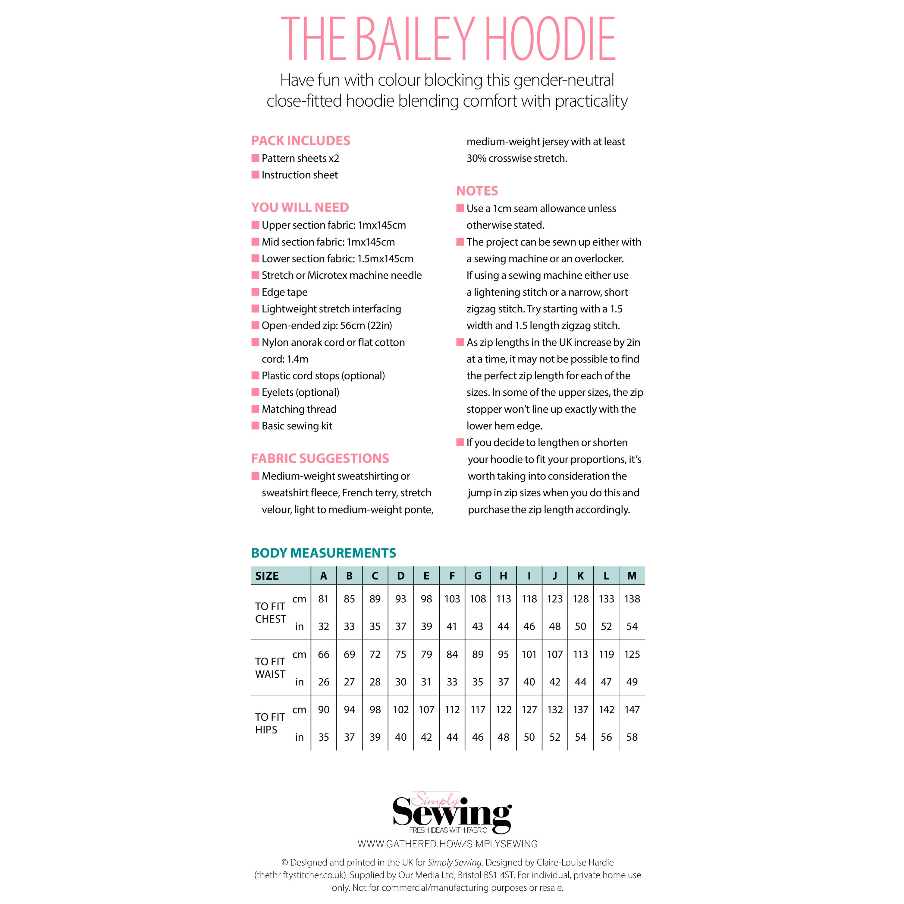 Bailey Hoodie Sewing Pattern PDF