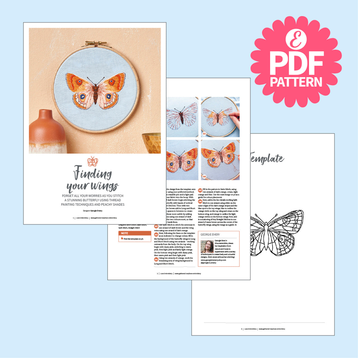 Beautiful Butterfly Embroidery Hoop Pattern PDF