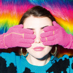Pink gloves knitting pattern with gold ring details