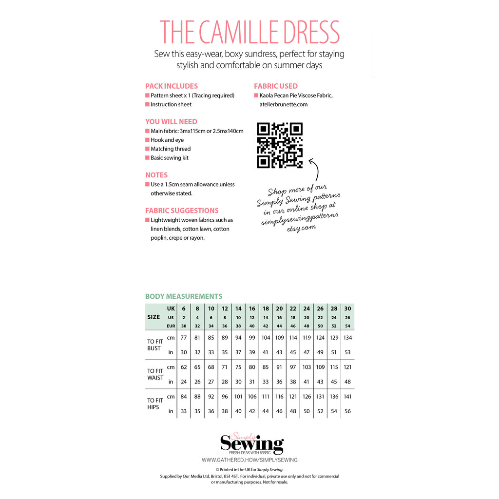 Camille Dress Sewing Pattern PDF