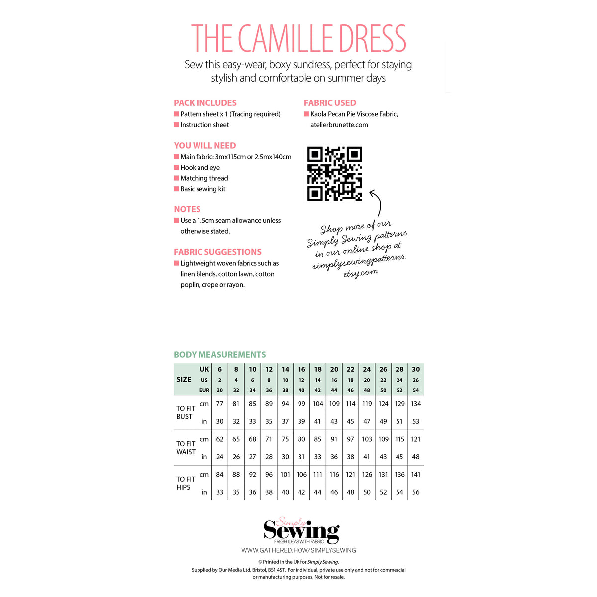 Camille Dress Sewing Pattern PDF