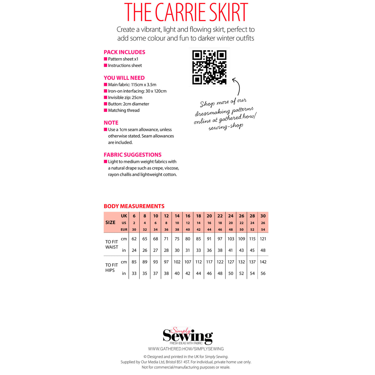 Carrie Skirt Sewing Pattern PDF
