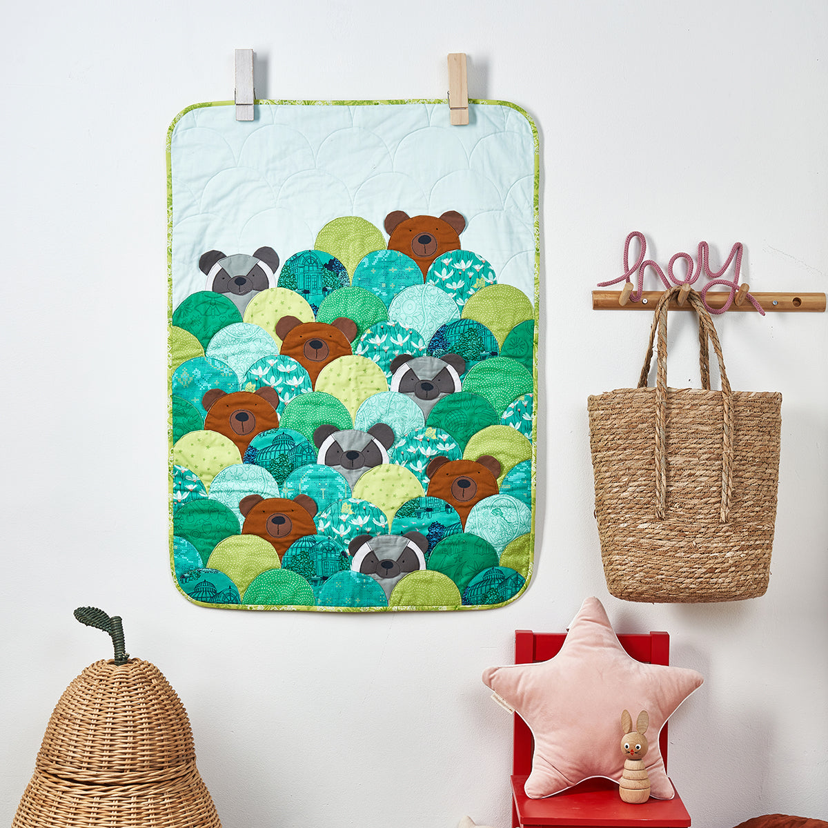Clamshell Bear & Raccoon Mini Quilt