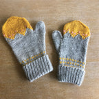 A pair of two colour knitted mittens