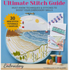 Book cover of 'Ultimate Stitch Guide' with embroidery hoop and stitches on a blue background