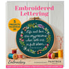 The cover of the 'Embroidered Lettering Collection Special Edition PDF' featuring an embroidery hoop with the text 'Life and love are very precious when both are in full bloom.' by Louisa May Alcott, surrounded by various embroidery threads and tools.
