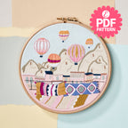 Hot Air Balloons Embroidery Hoop Pattern PDF