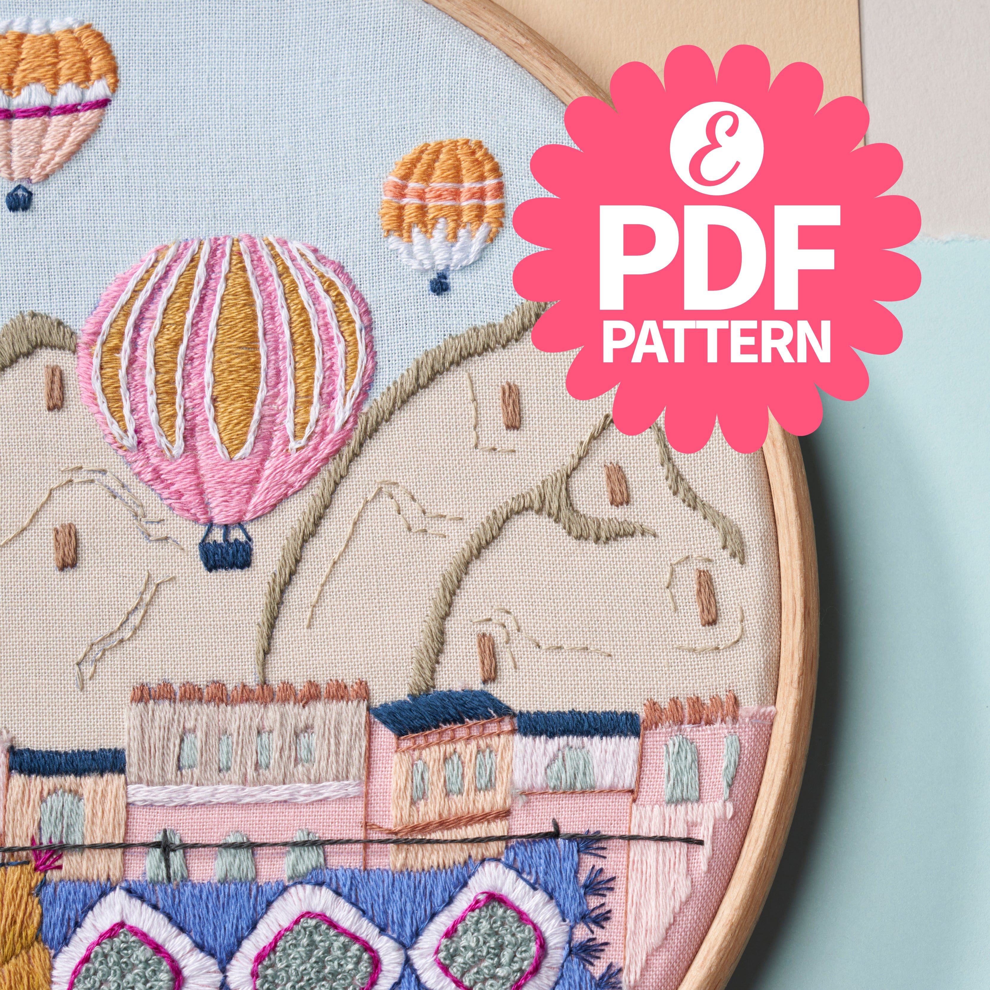 Hot Air Balloons Embroidery Hoop Pattern PDF