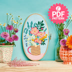 Stitch & applique flowers oval hoop embroidery pattern PDF