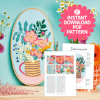 Stitch & applique flowers oval hoop embroidery pattern PDF
