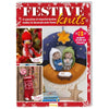 Cover of the 'Festive Knits Pattern Book PDF' featuring various Christmas-themed knitting projects including a penguin, a nativity scene, and a stocking.