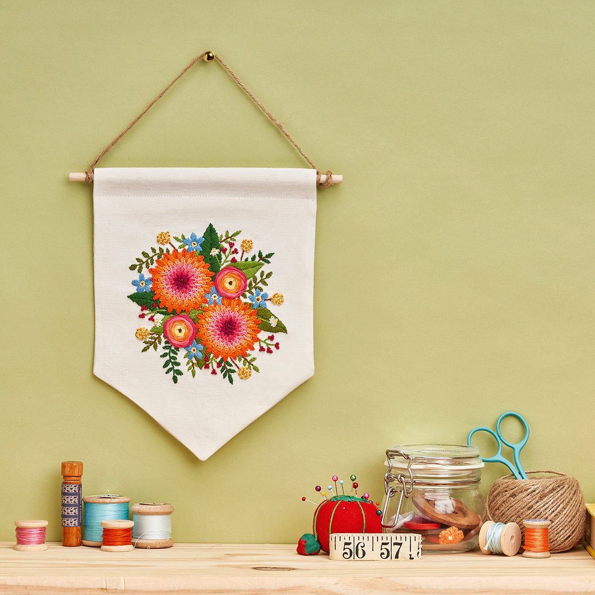 Floral Pennant Embroidery Pattern PDF