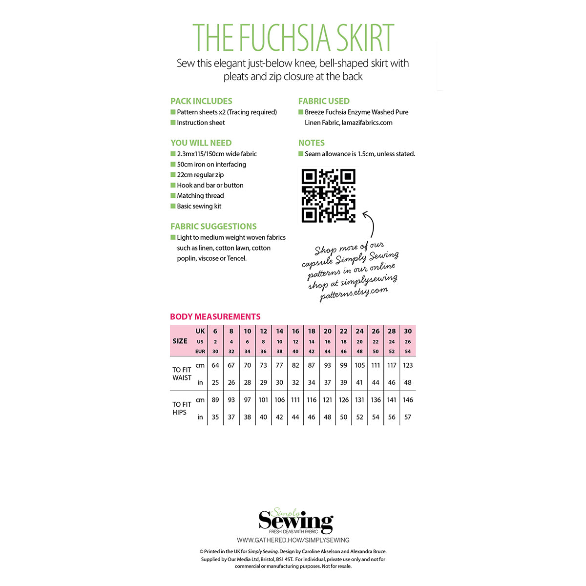 Fuchsia Midi Skirt Sewing Pattern PDF