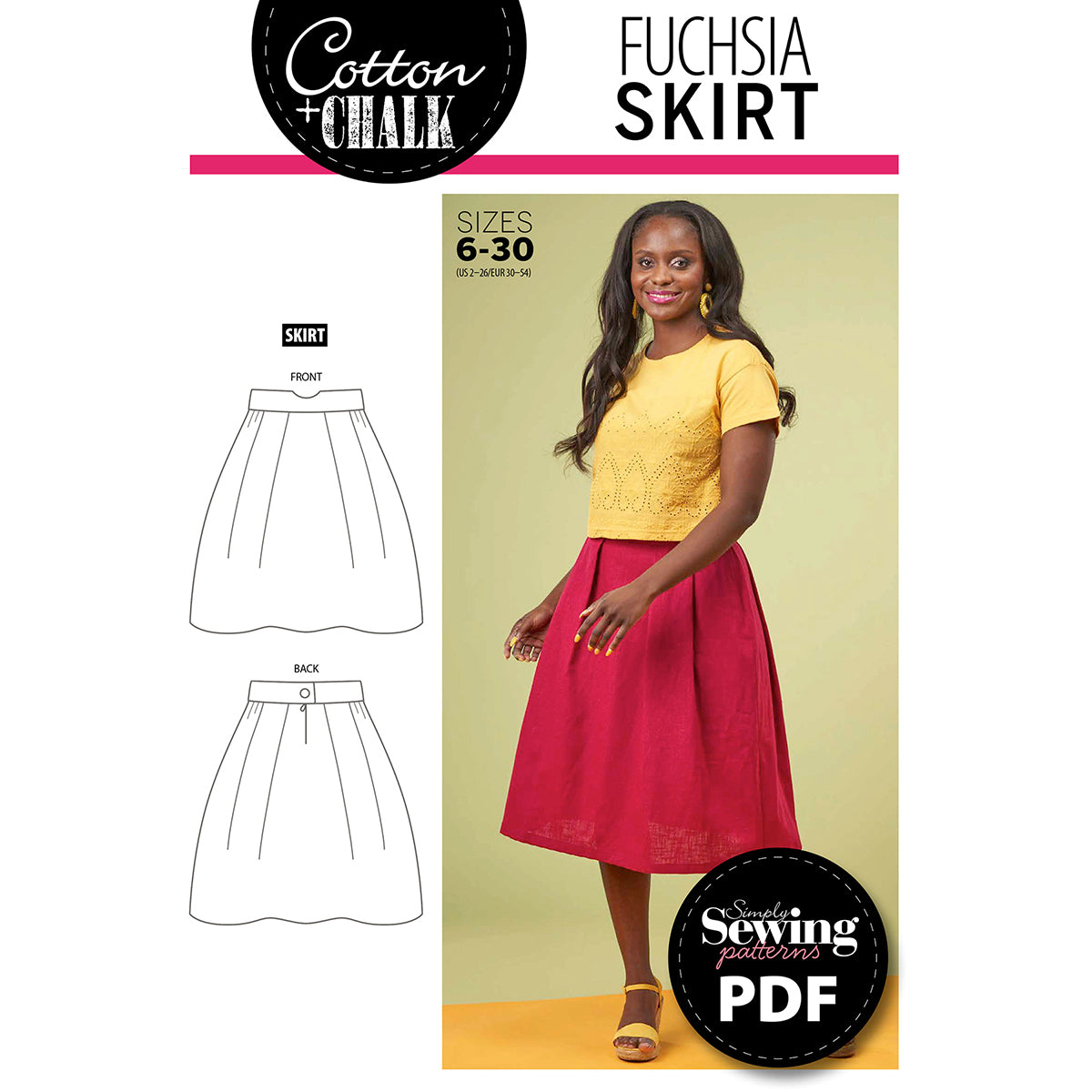 Fuchsia Midi Skirt Sewing Pattern PDF