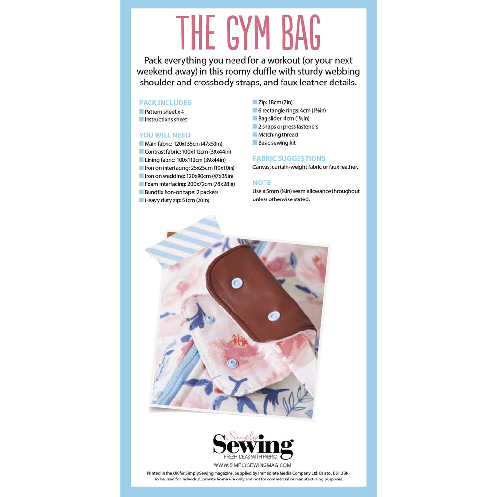 Gym Bag Sewing Pattern PDF