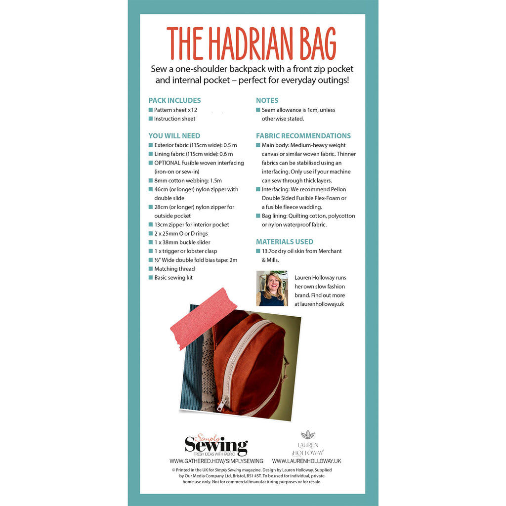 Hadrian Bag Sewing Pattern PDF