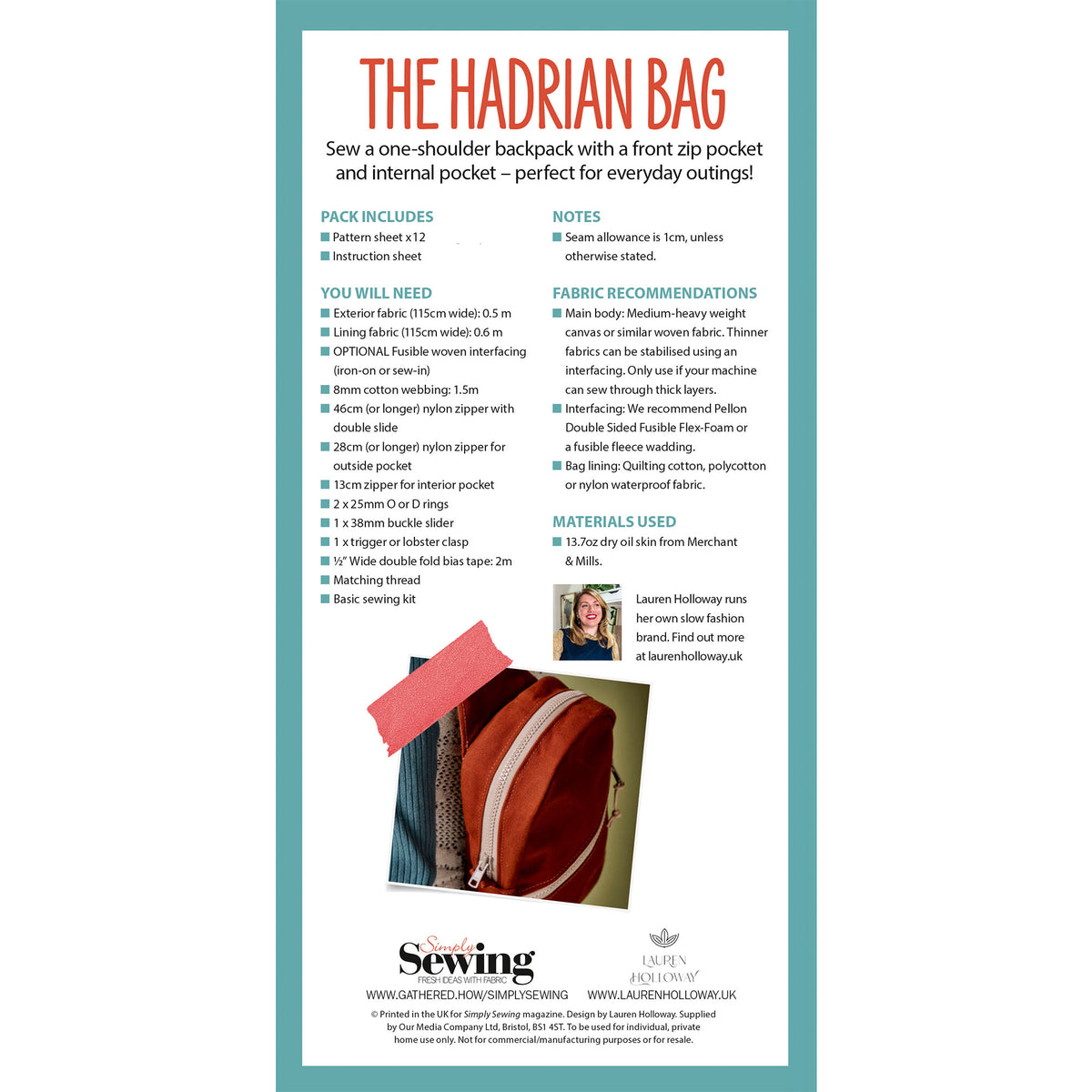 Hadrian Bag Sewing Pattern PDF