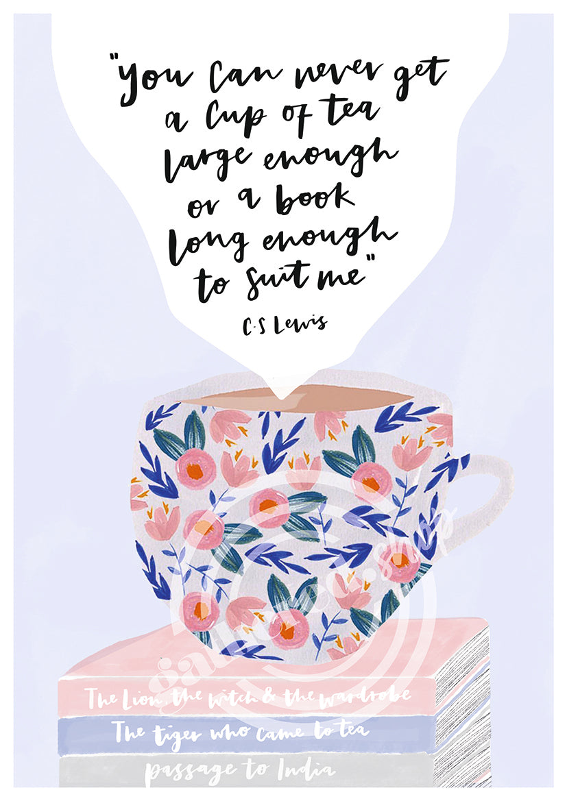 Tea & Books Quote Digital Art Print PDF
