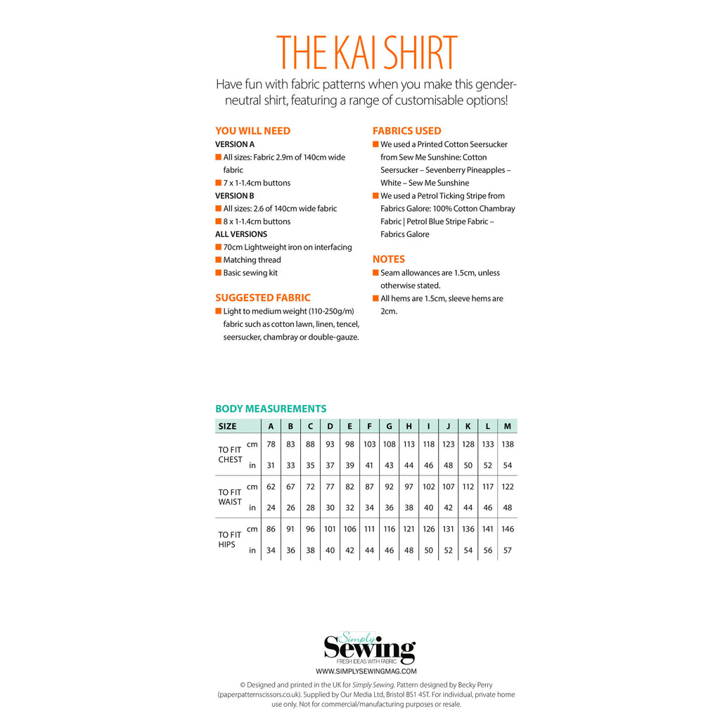 Kai Shirt Sewing Pattern PDF