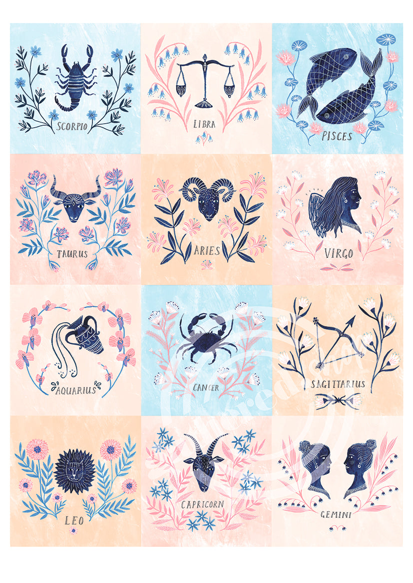 Signs of the Zodiac Digital Art Print PDF by Lee May Foster Wilson