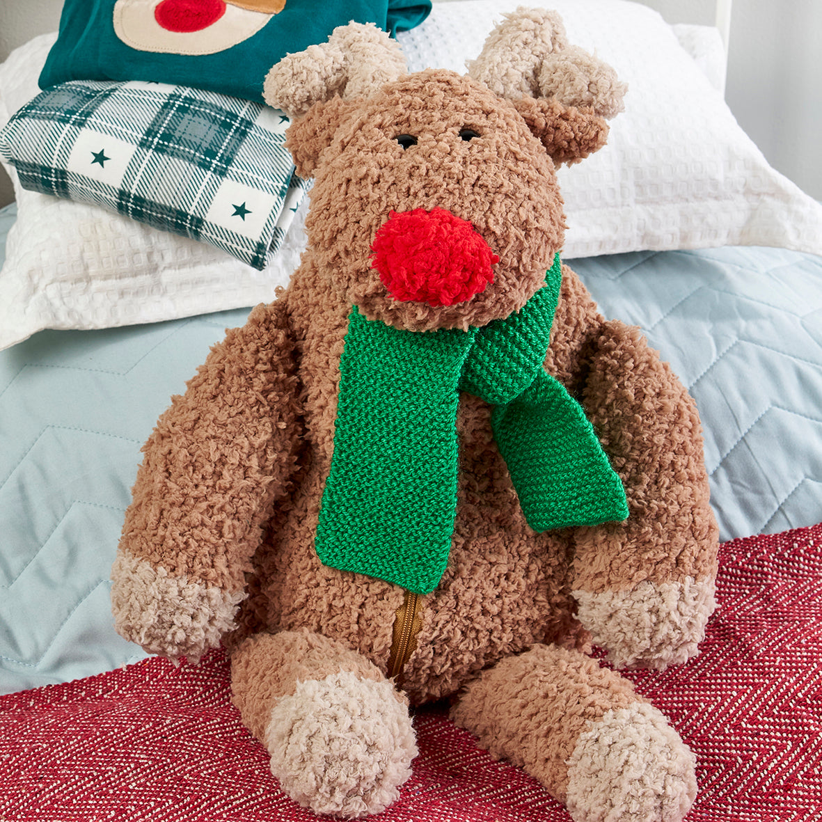 Christmas Rudolph Reindeer Pyjama Case Knitting Pattern PDF