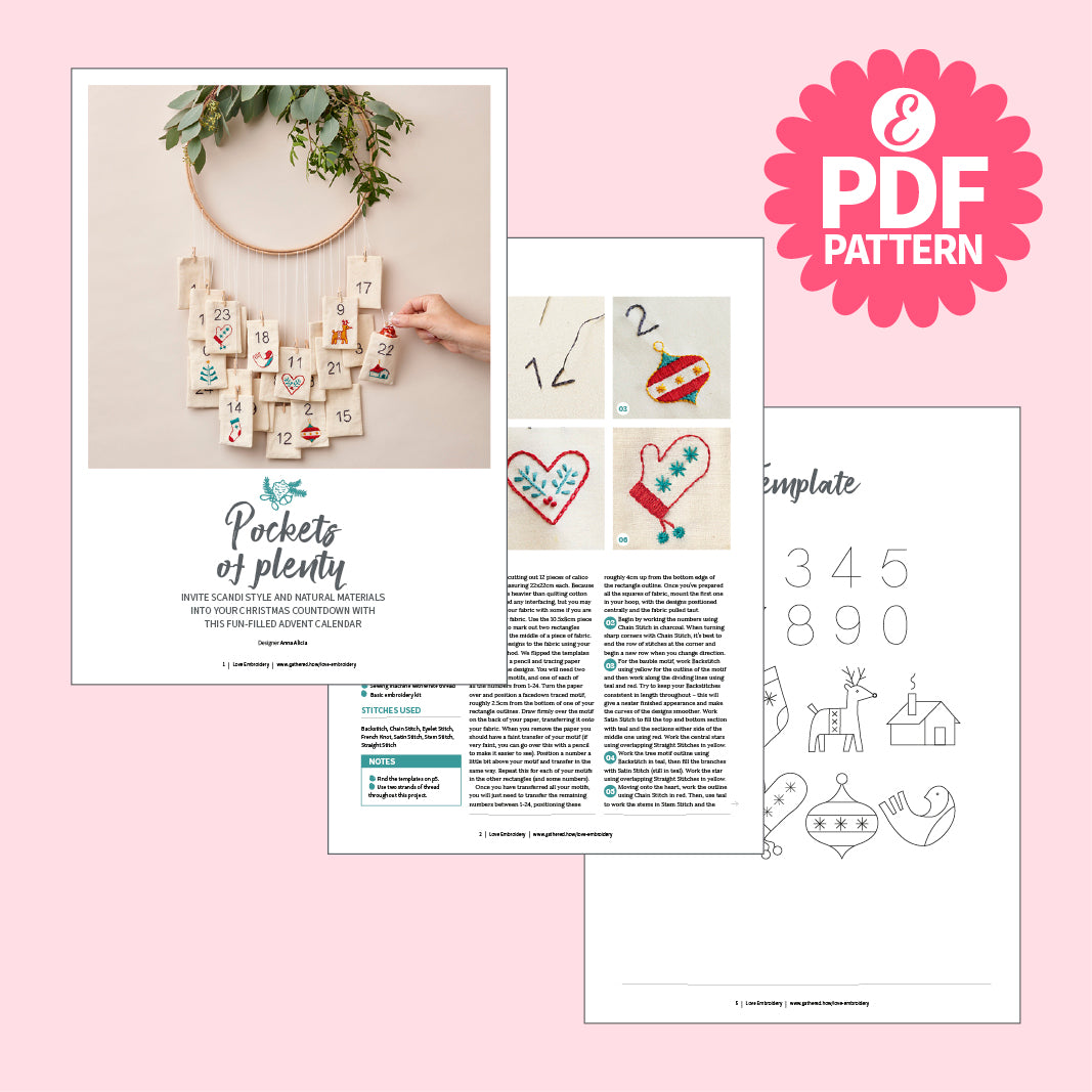Hanging Pockets Christmas Advent Calendar Embroidery Pattern PDF
