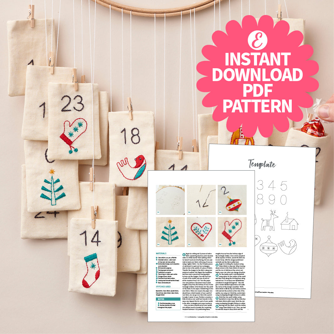 Hanging Pockets Christmas Advent Calendar Embroidery Pattern PDF