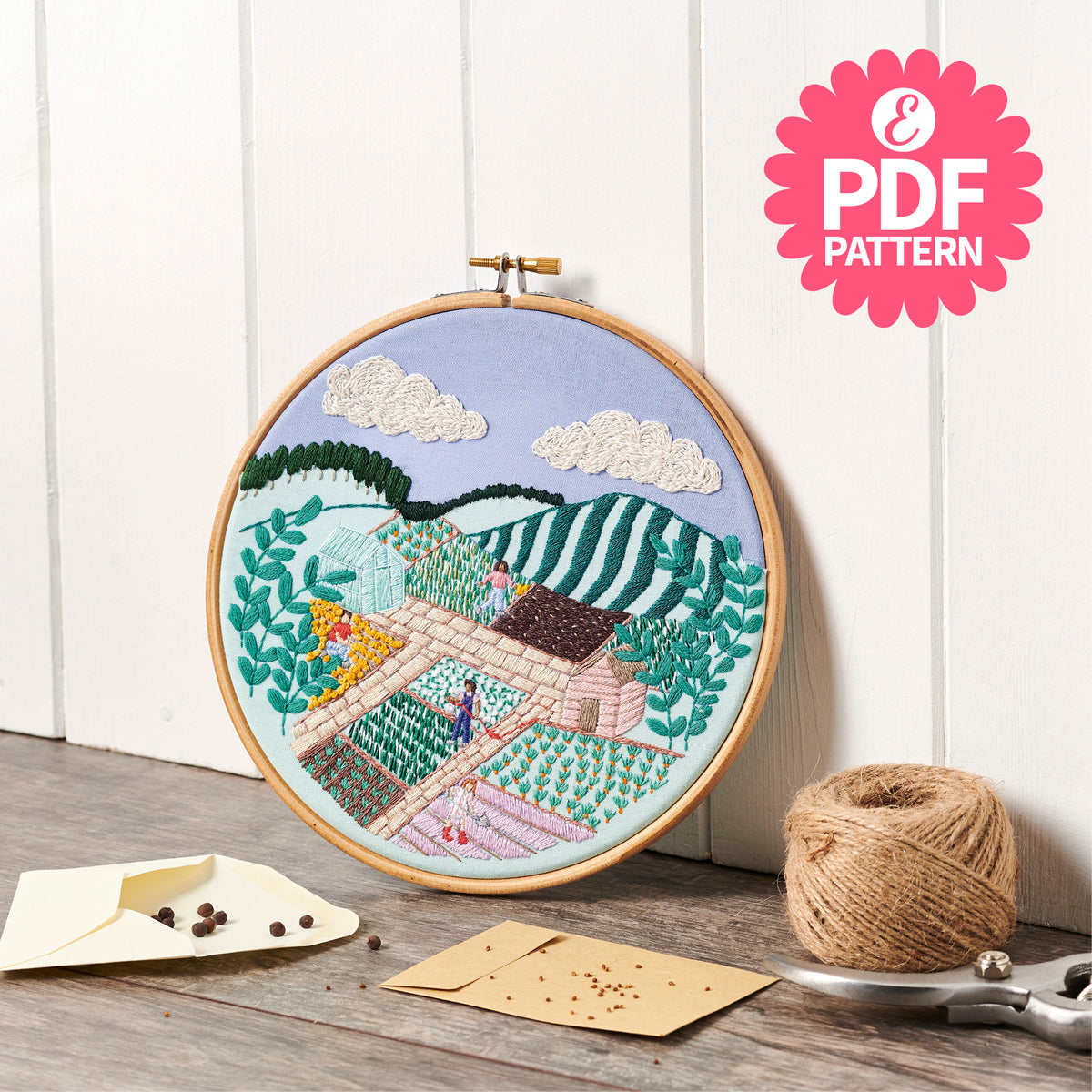 Grow Your Own Allotment Garden Embroidery Hoop Pattern PDF
