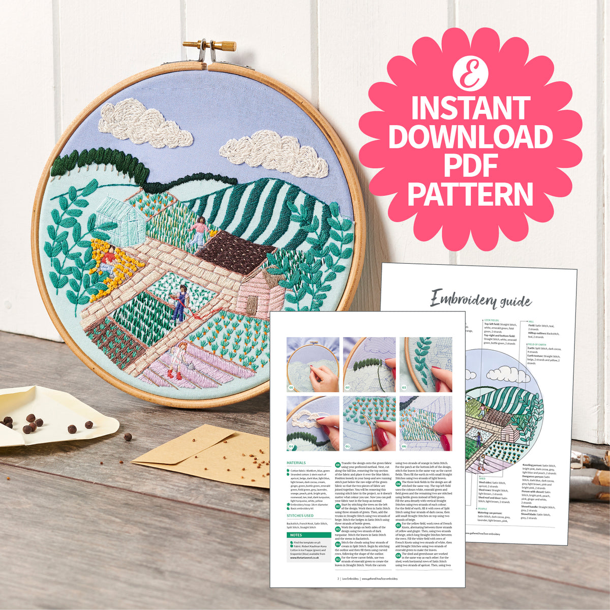 Grow Your Own Allotment Garden Embroidery Hoop Pattern PDF