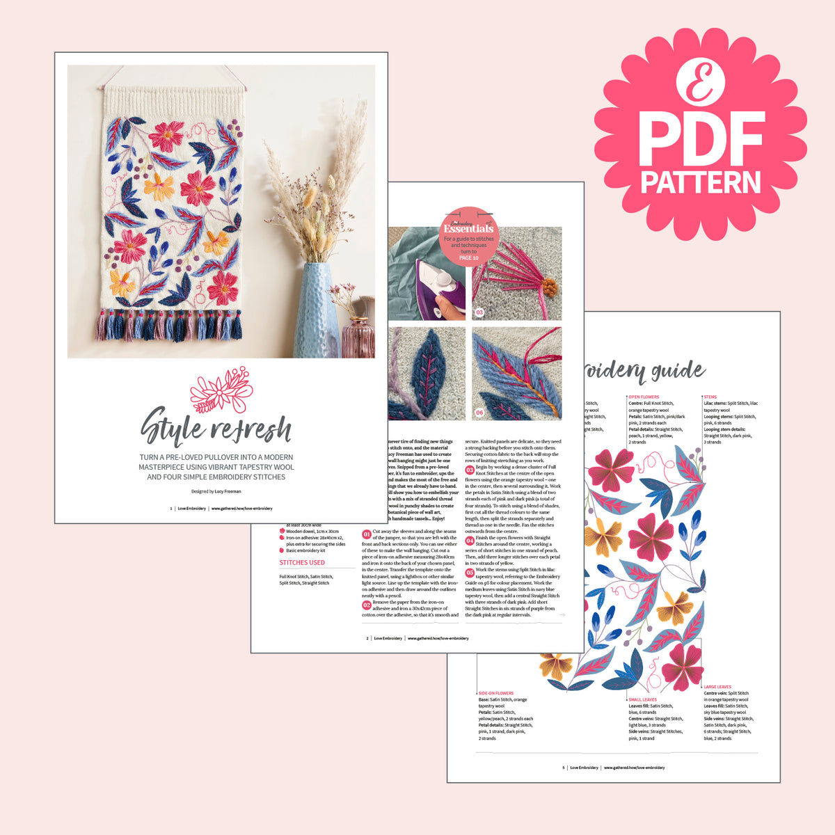 Floral Winter Wall Hanging Embroidery Pattern PDF