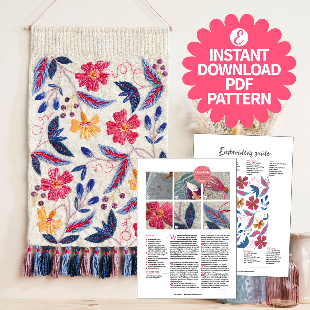 Floral Winter Wall Hanging Embroidery Pattern PDF