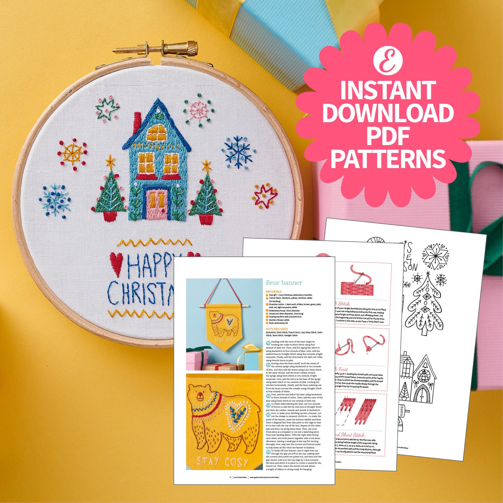 Joyful Christmas Embroidery Motifs PDF Collection (with 25 designs)