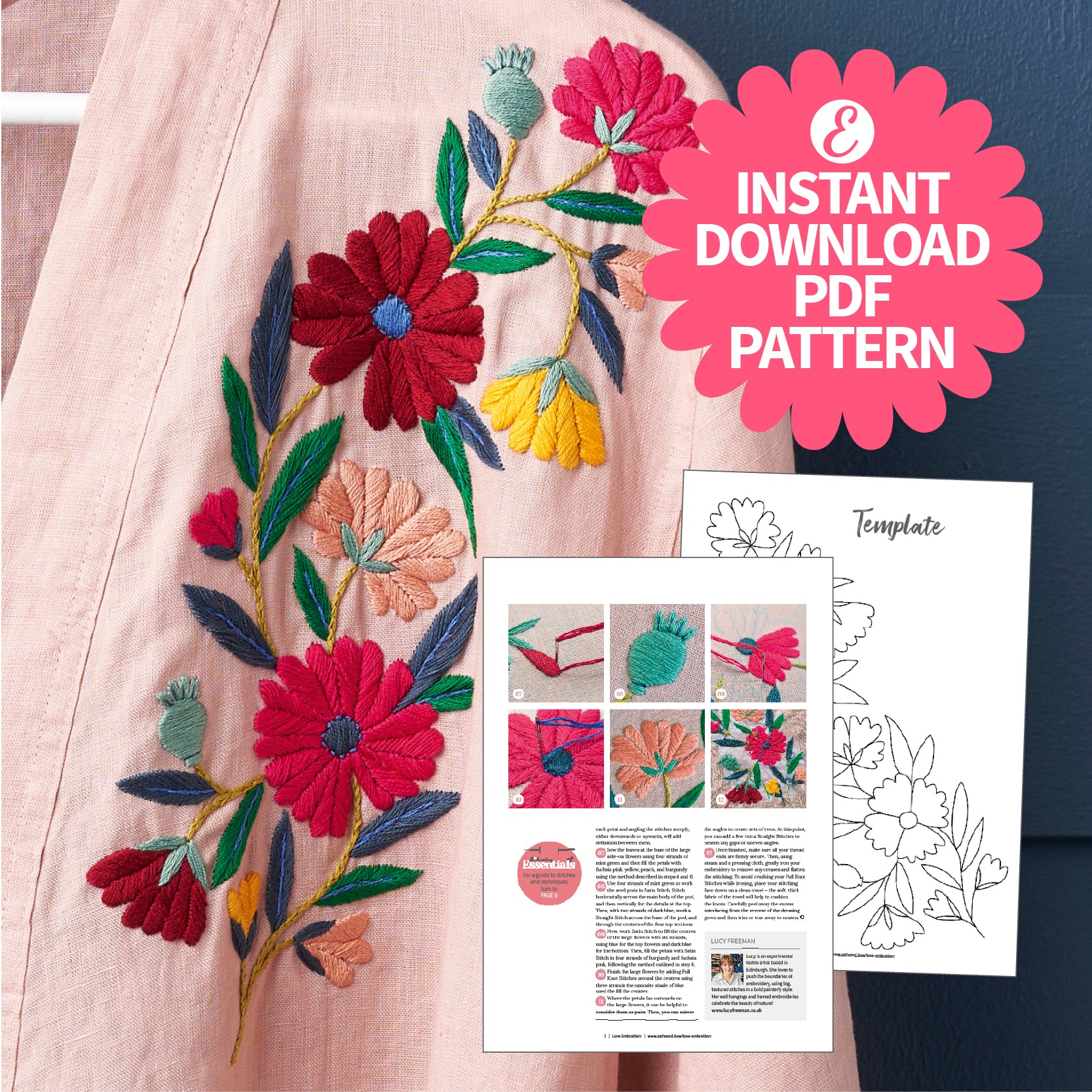 Floral Dressing Gown Motifs Embroidery Pattern PDF