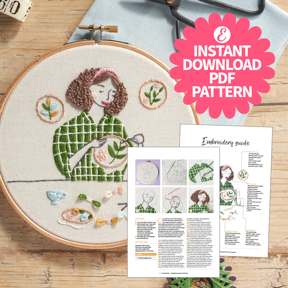 Mindful Embroidery Portrait Hoop Embroidery Pattern PDF