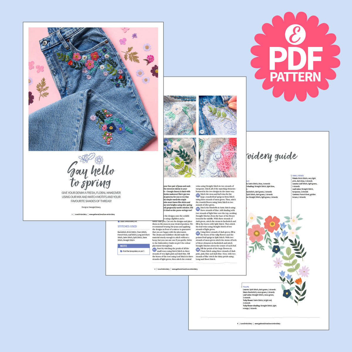 Floral Motifs for Jeans/Denim Embroidery Pattern PDF