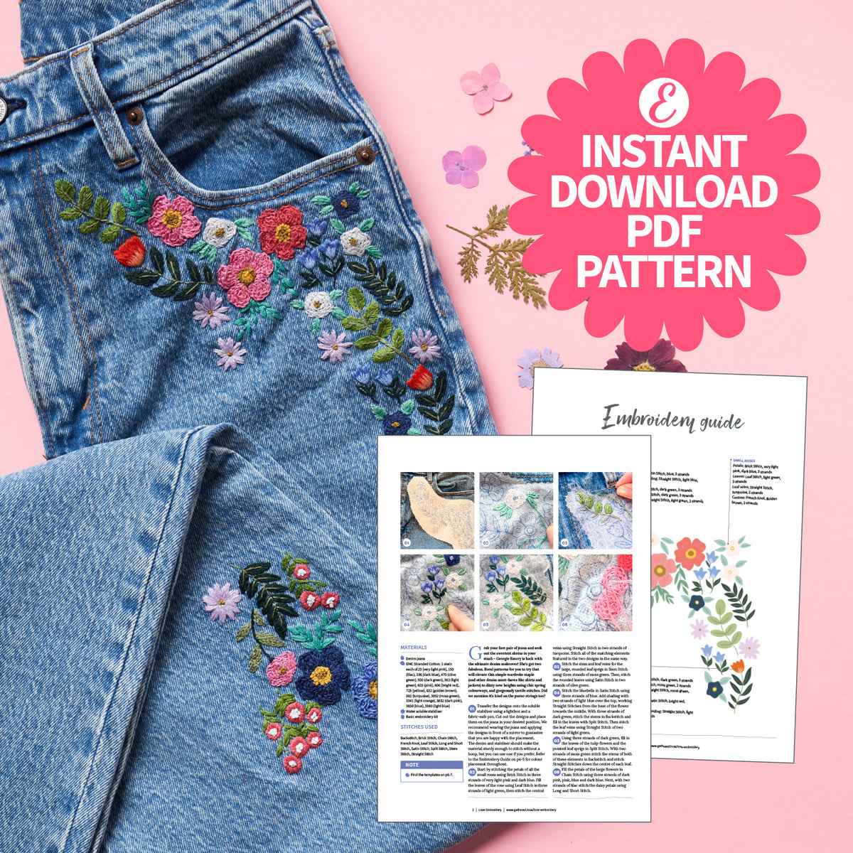 Floral Motifs for Jeans/Denim Embroidery Pattern PDF