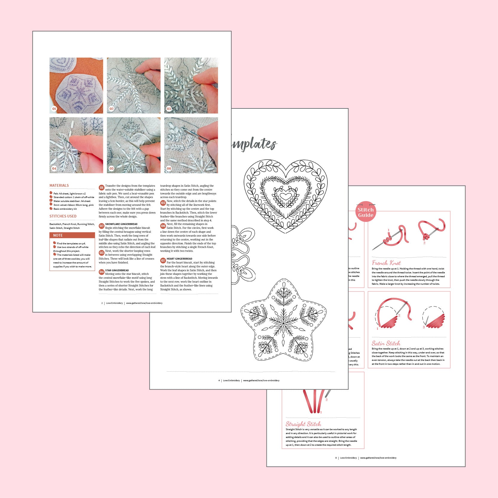 Set of templates and instructions on a pink background