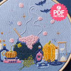 Witches' Brew Halloween Cauldron Embroidery Hoop Pattern PDF