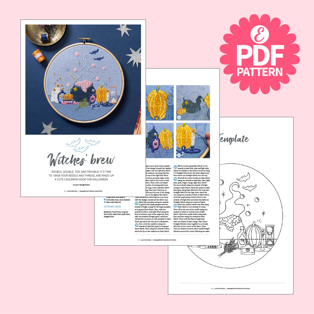 Witches' Brew Halloween Cauldron Embroidery Hoop Pattern PDF