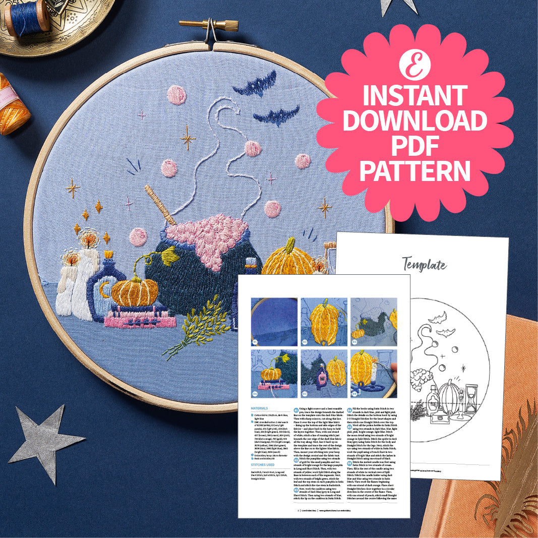 Witches' Brew Halloween Cauldron Embroidery Hoop Pattern PDF
