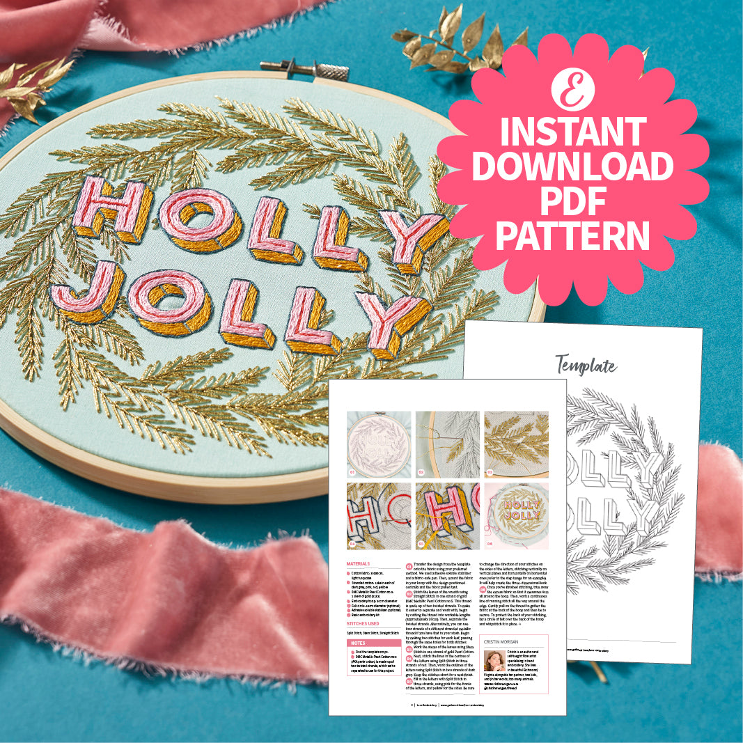Holly Jolly Hoop Embroidery Pattern PDF