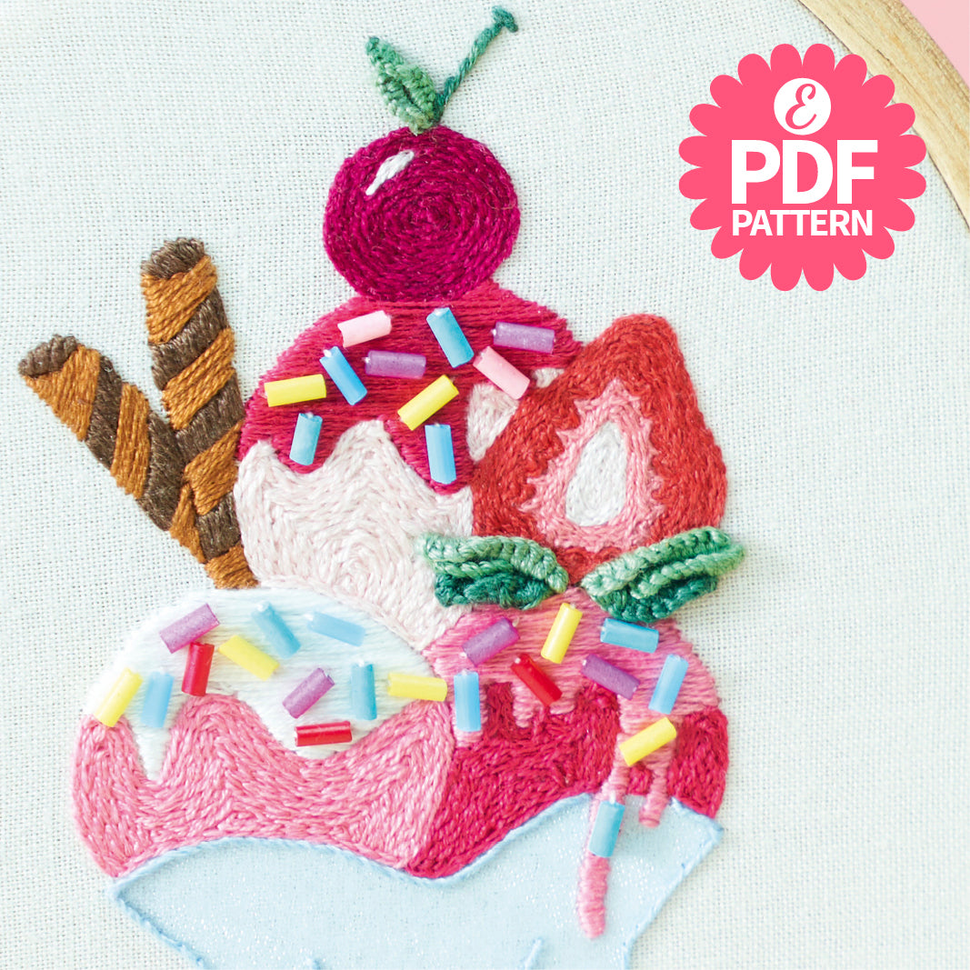 Ice Cream Sundae Embroidery Hoop Pattern PDF