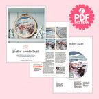 Embroidery kit with pattern guide on a pink background