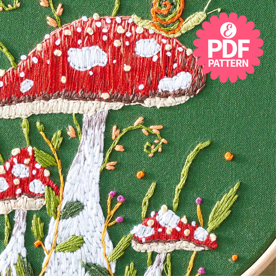 Toadstool with Little Snail Embroidery Hoop Pattern PDF