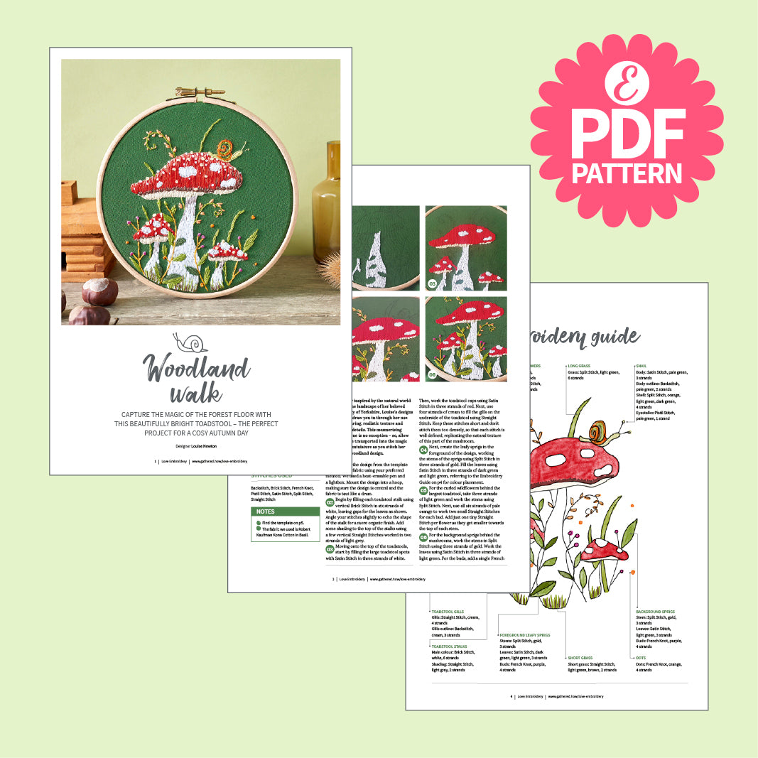 Toadstool with Little Snail Embroidery Hoop Pattern PDF