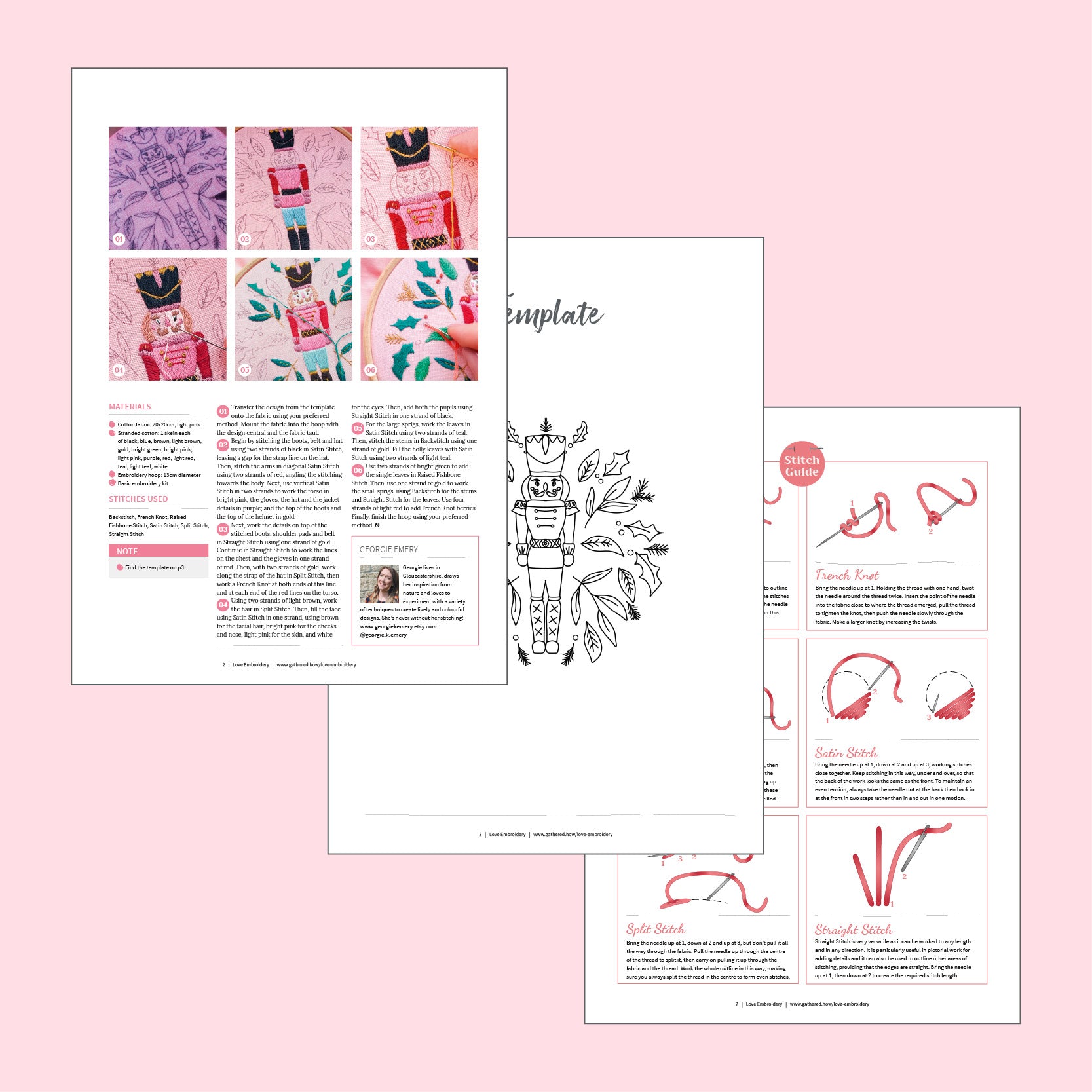 Set of design templates and instructions on a pink background