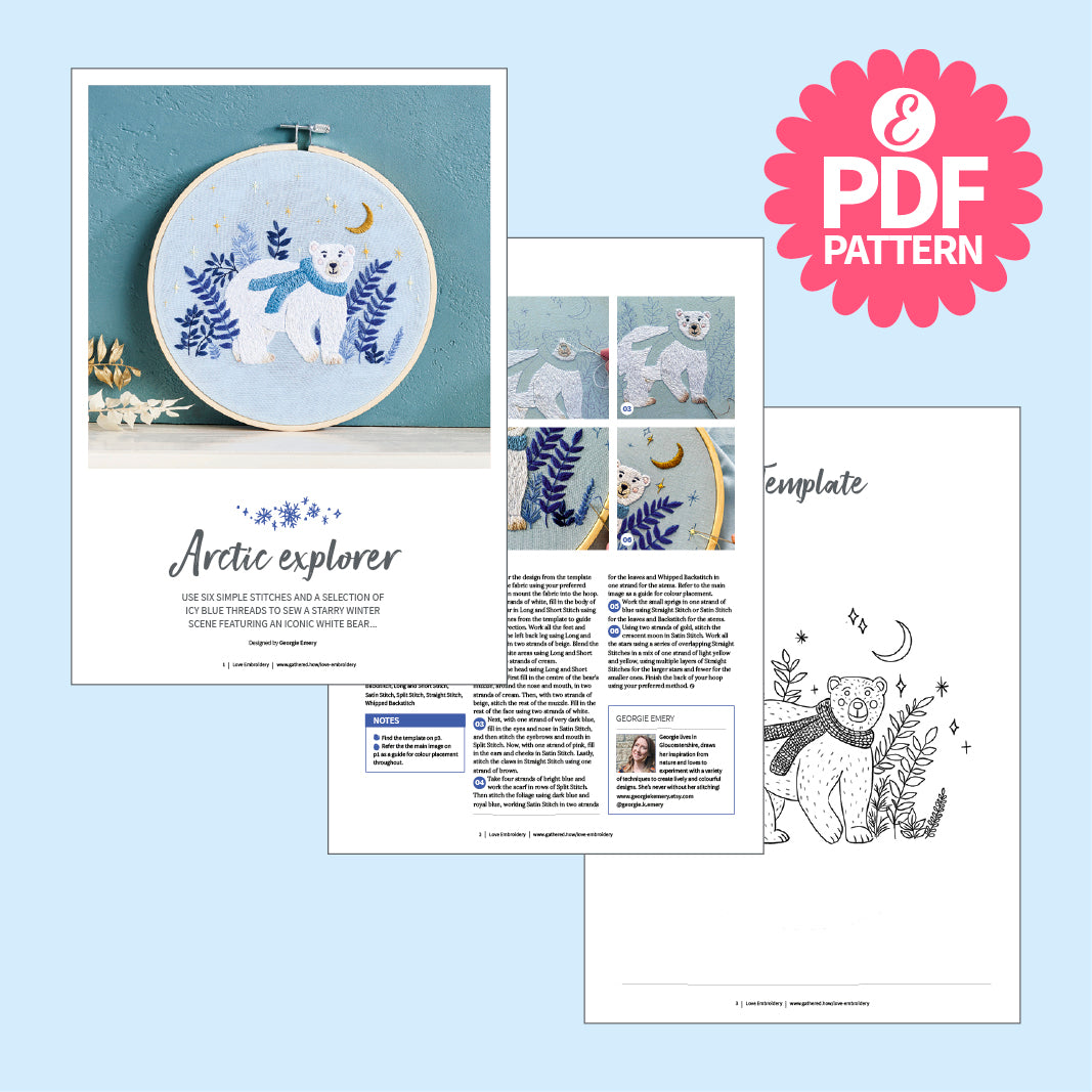 Arctic Explorer Polar Bear Hoop Embroidery Pattern PDF
